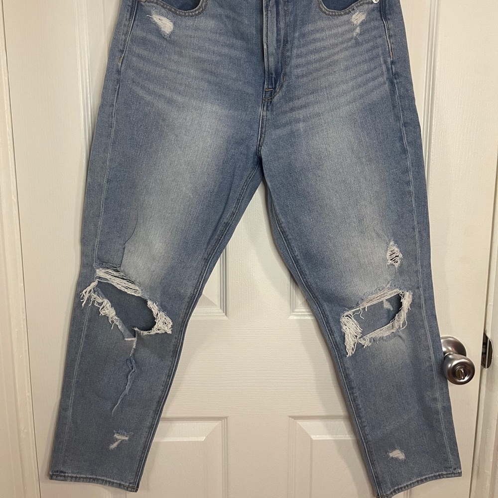 High Rise Mom Jeans Light Blue Wash with Rips